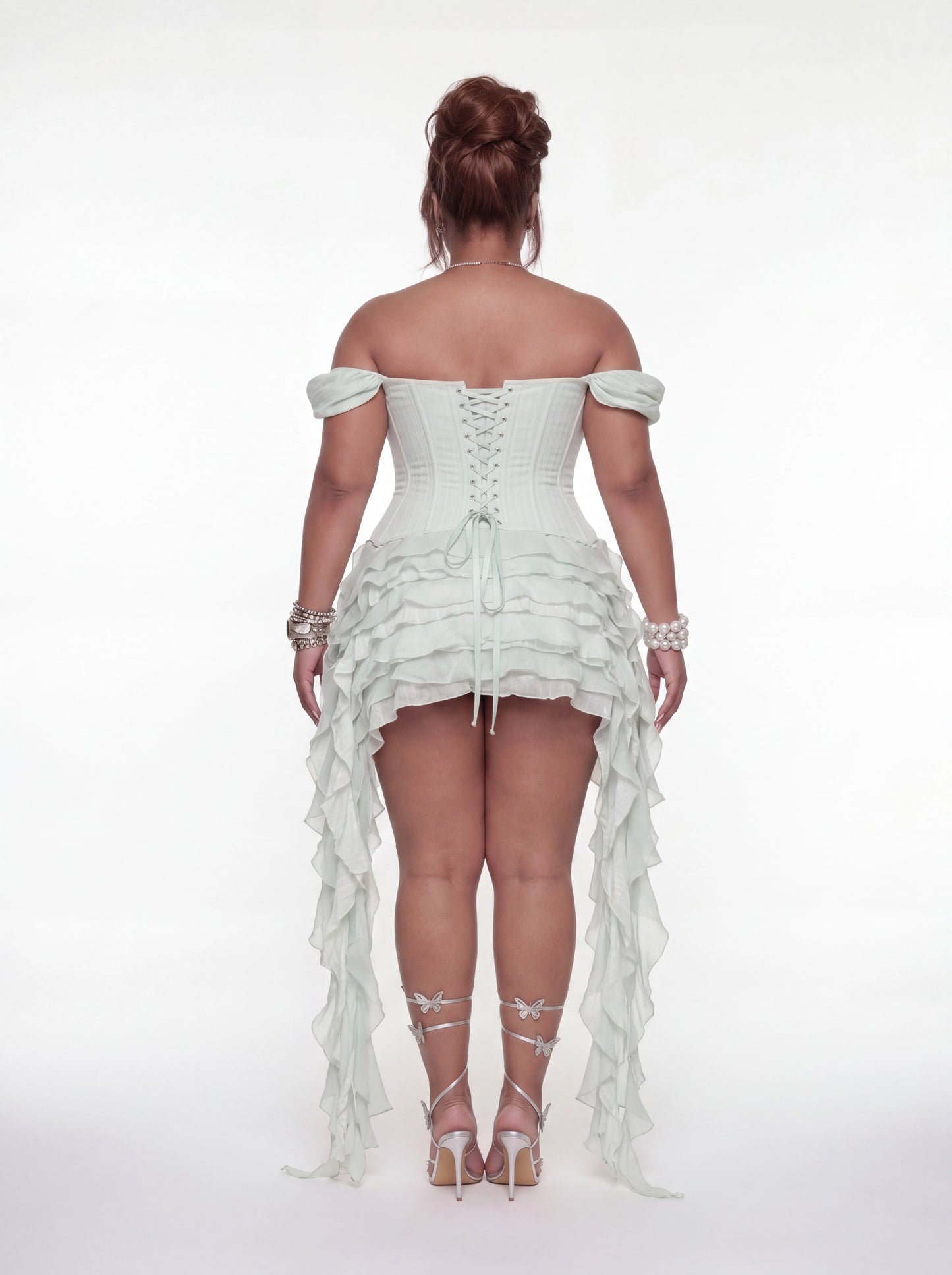 Natalie Corset Dress (CURVE) - Mint Blue