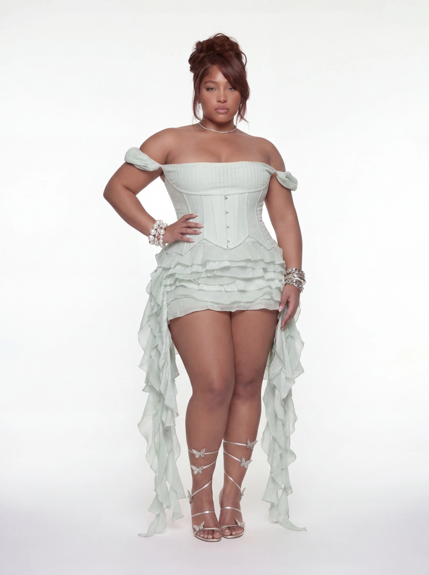 Natalie Corset Dress (CURVE) - Mint Blue - Preorder