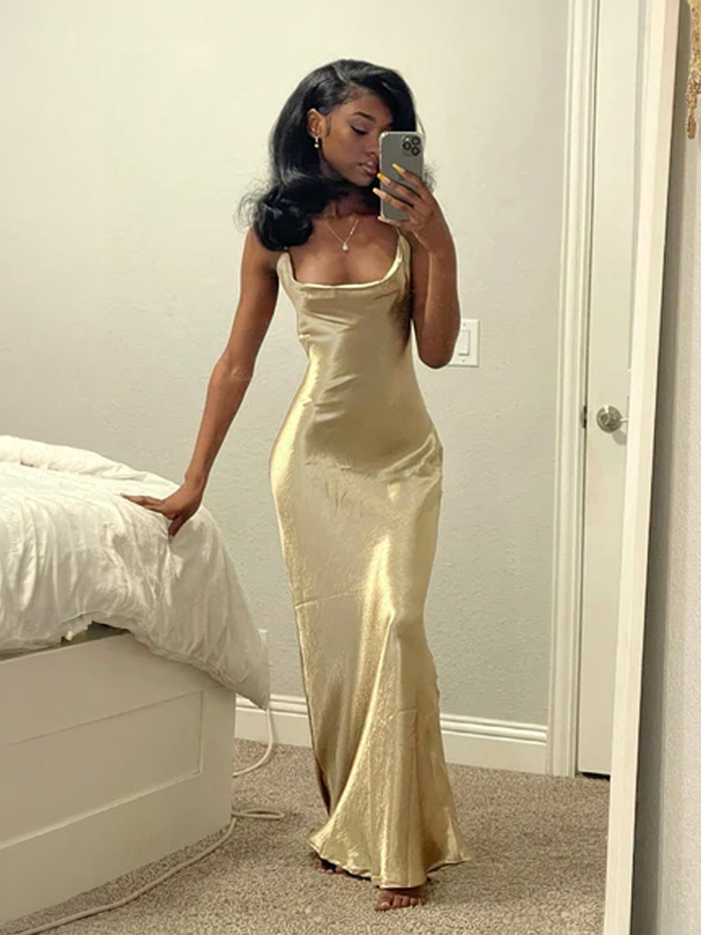 Naomi Satin Dress- Gold Xs Naomi Satin Dress- Gold Xs