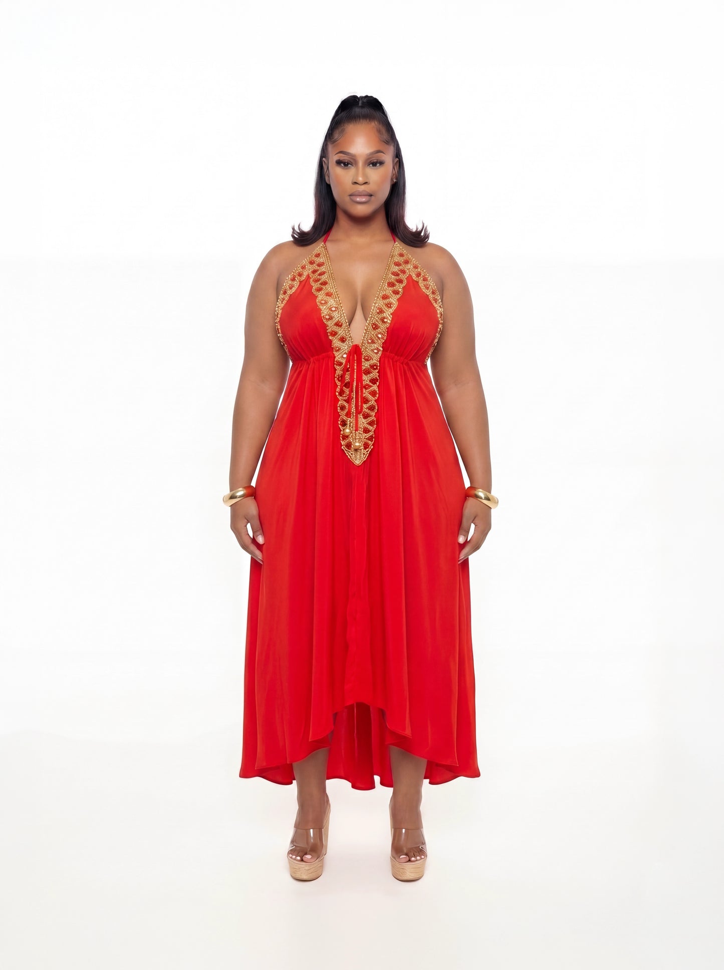 Vittoria Dress (CURVE)- Red