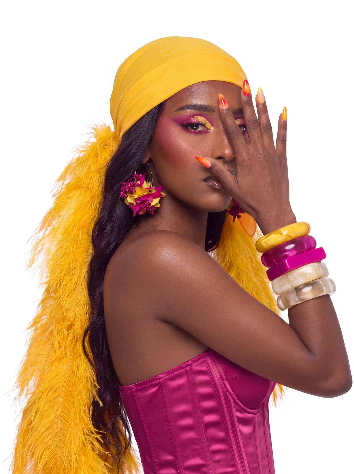 Noire Feather Headscarf- Mustard Yellow