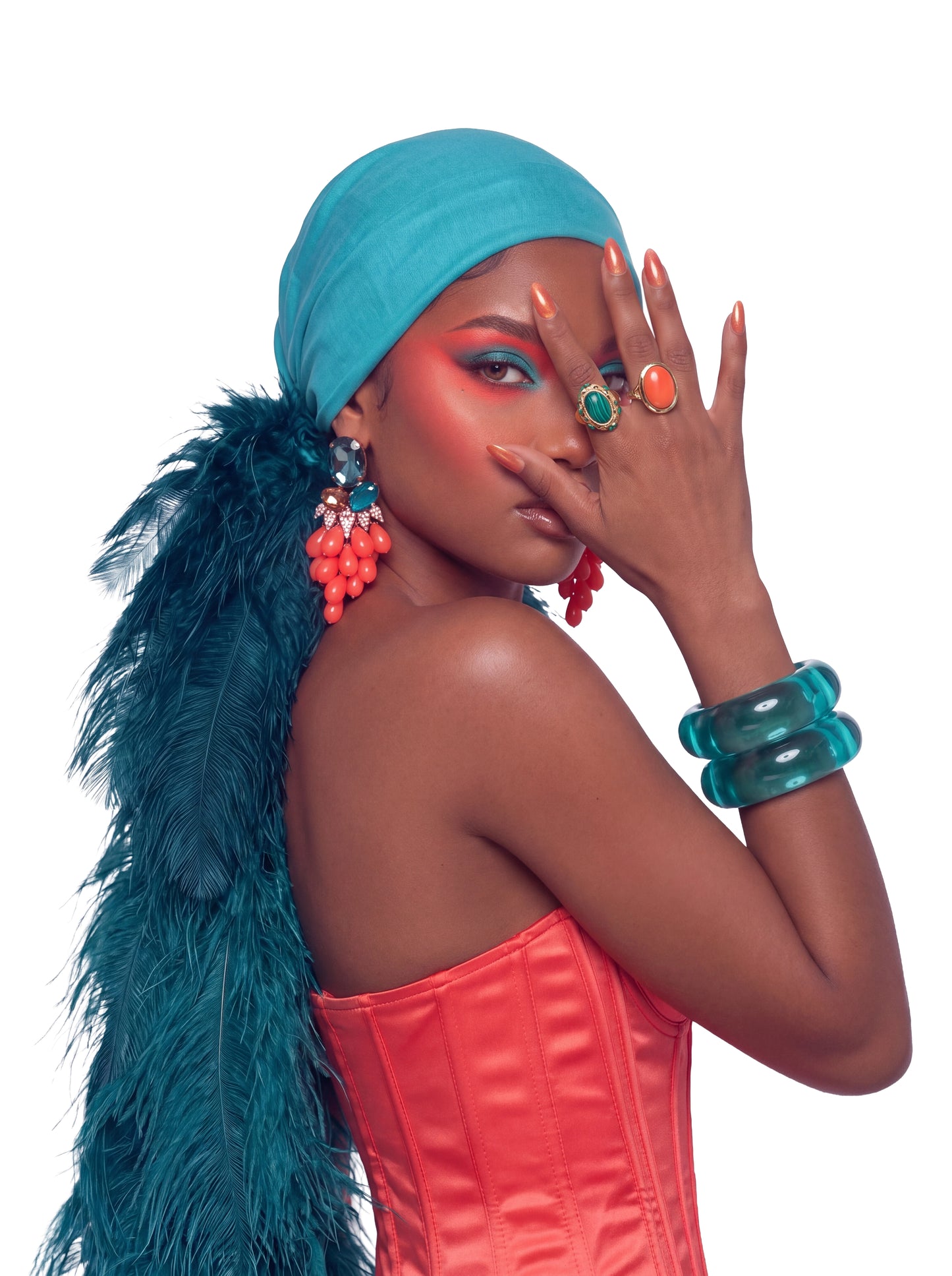 Noire Feather Headscarf- Turquoise