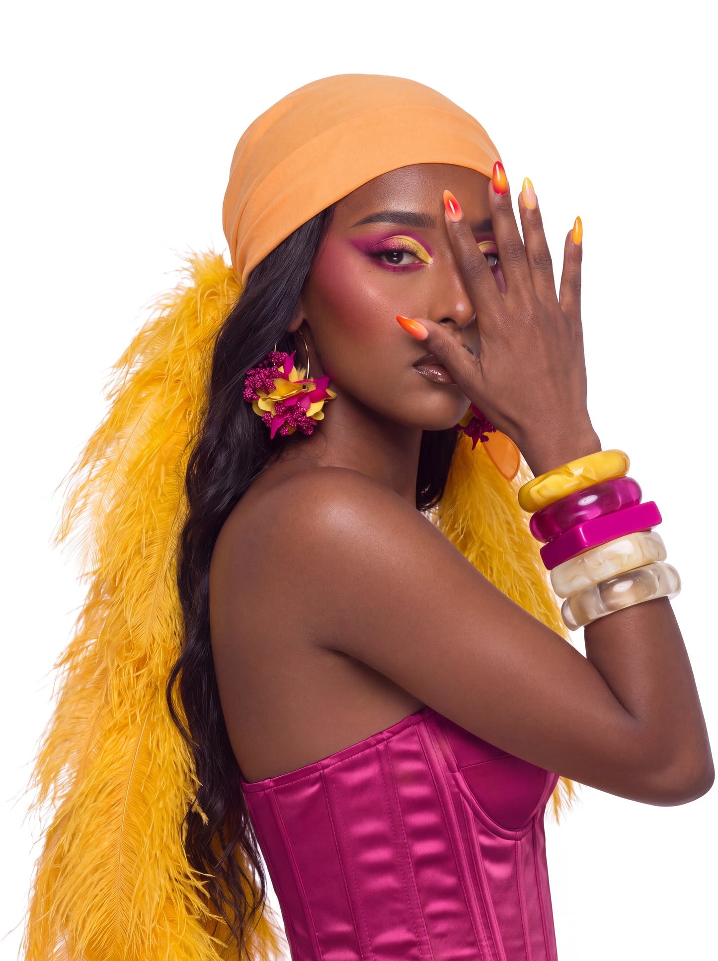 Noire Feather Headscarf- Mustard Yellow