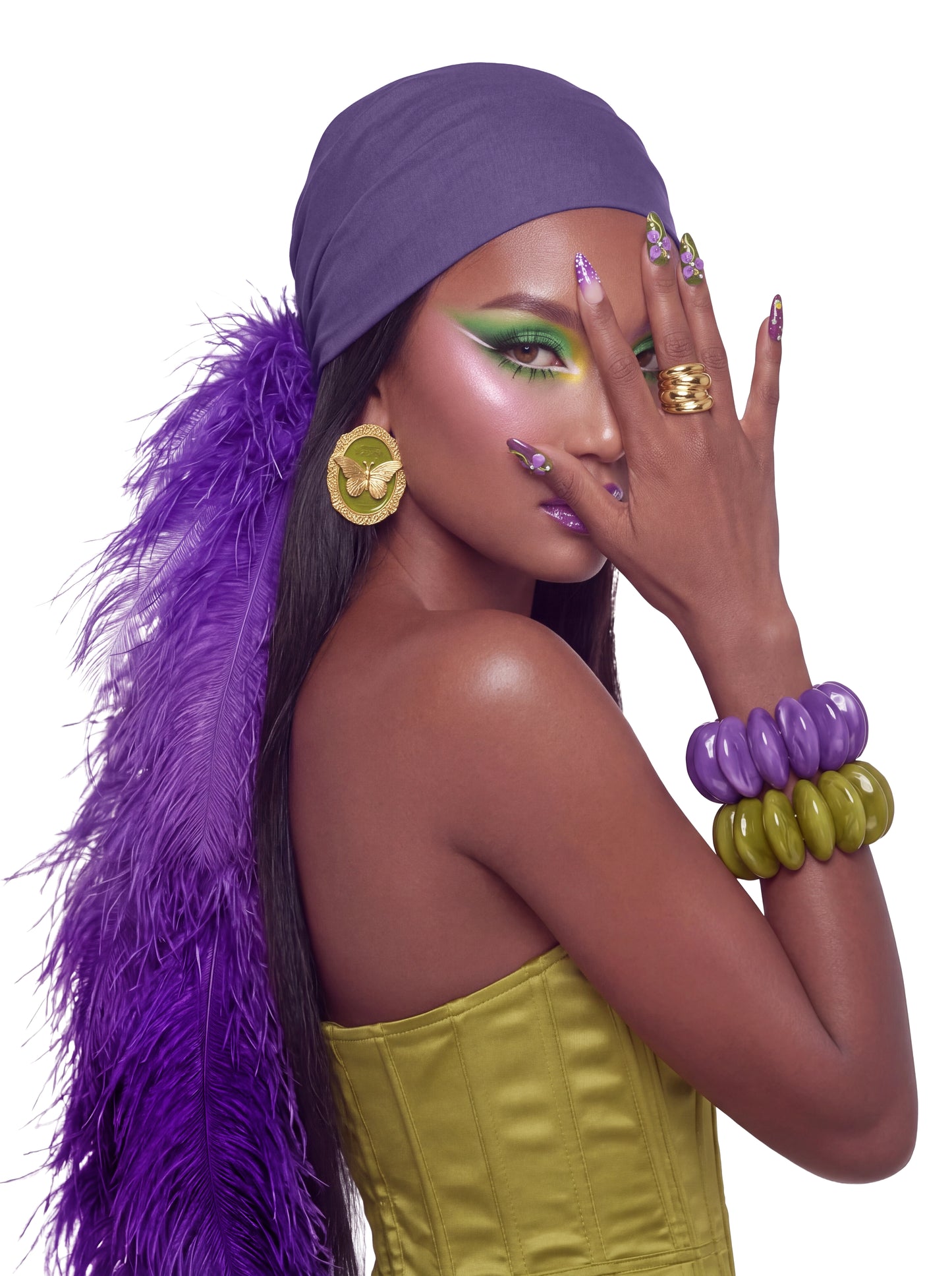 Noire Feather Headscarf- Dark Purple