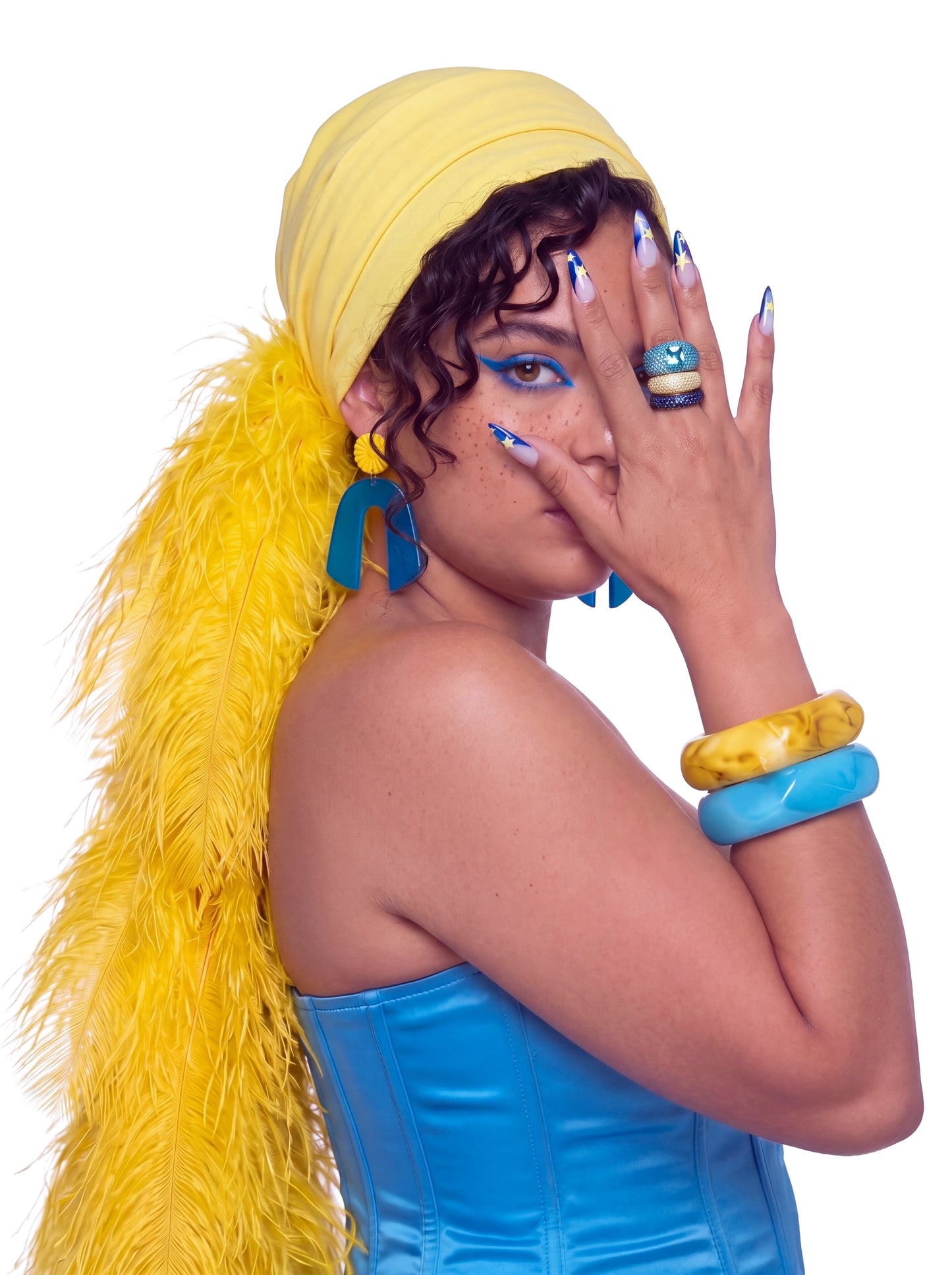 Noire Feather Headscarf- Yellow