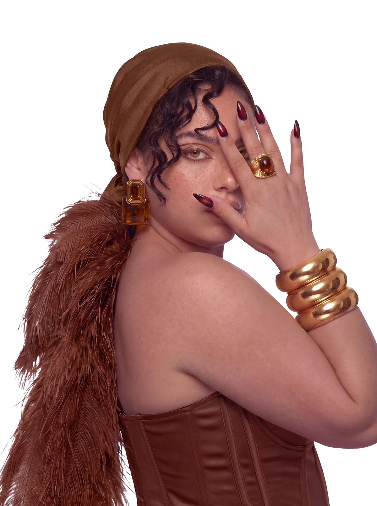Noire Feather Headscarf- Brown