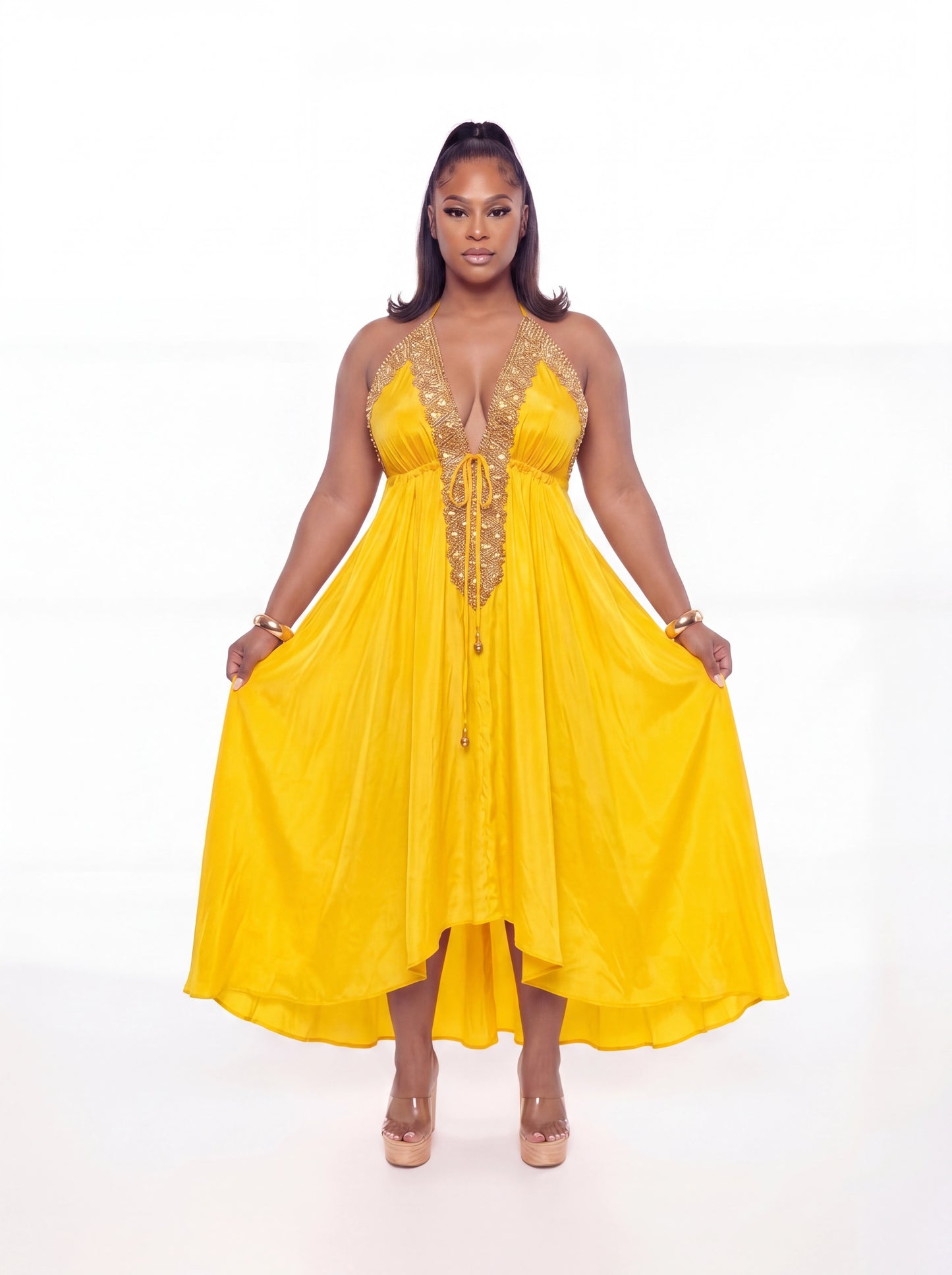Vittoria Dress (CURVE)- Yellow