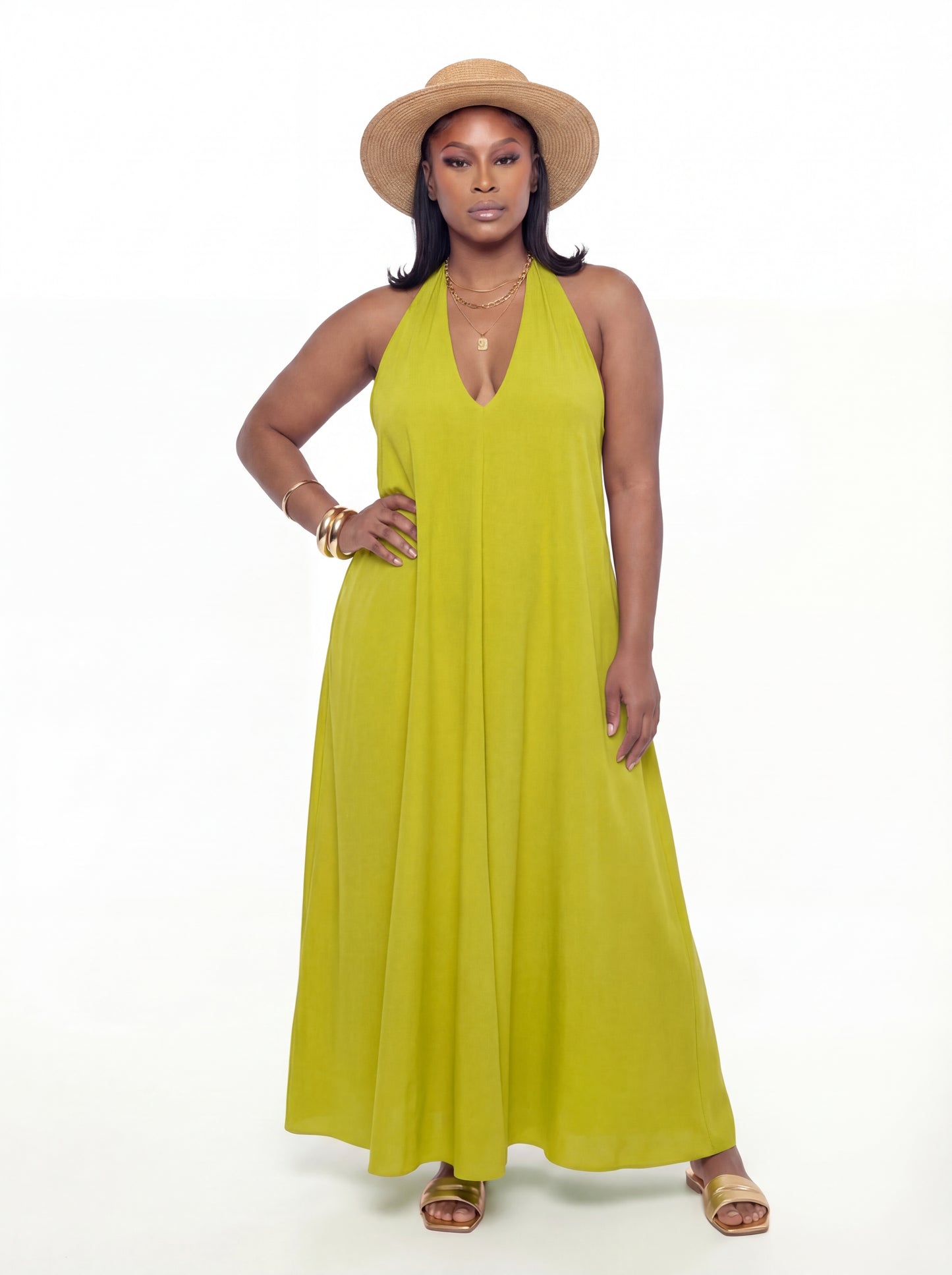 Aicha Maxi Dress (CURVE) - Chartreuse Green