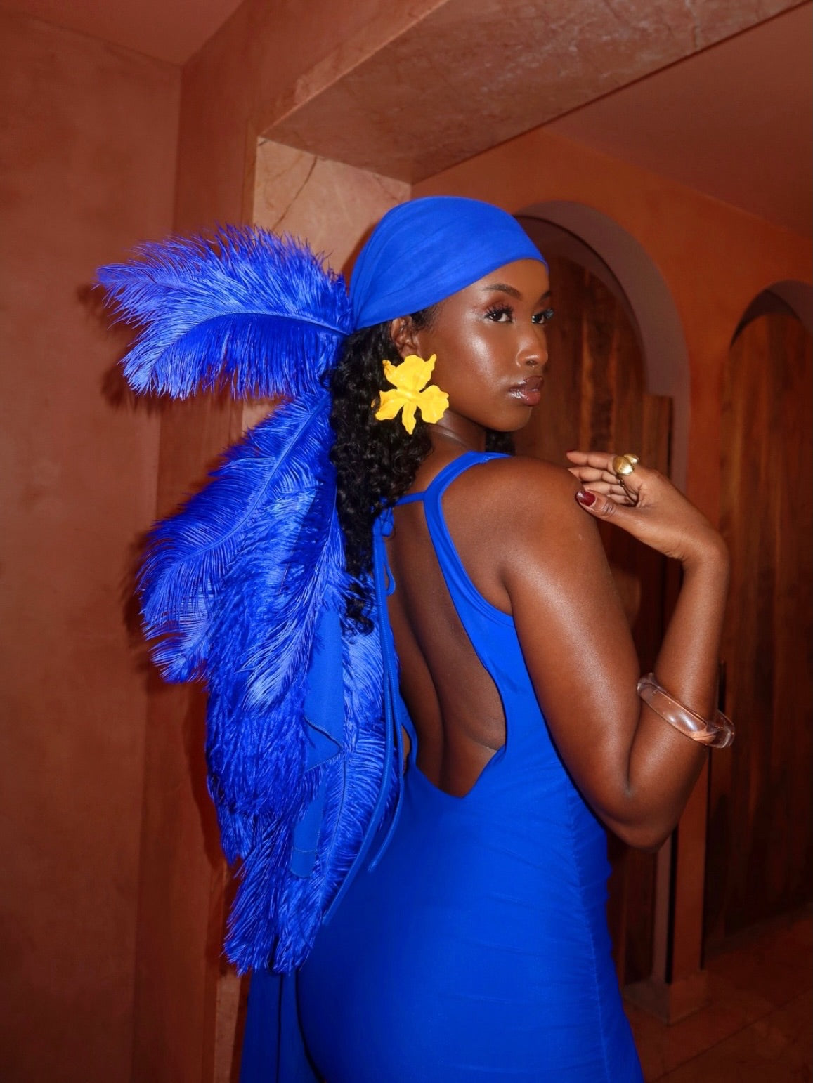 Noire Feather Headscarf- Blue