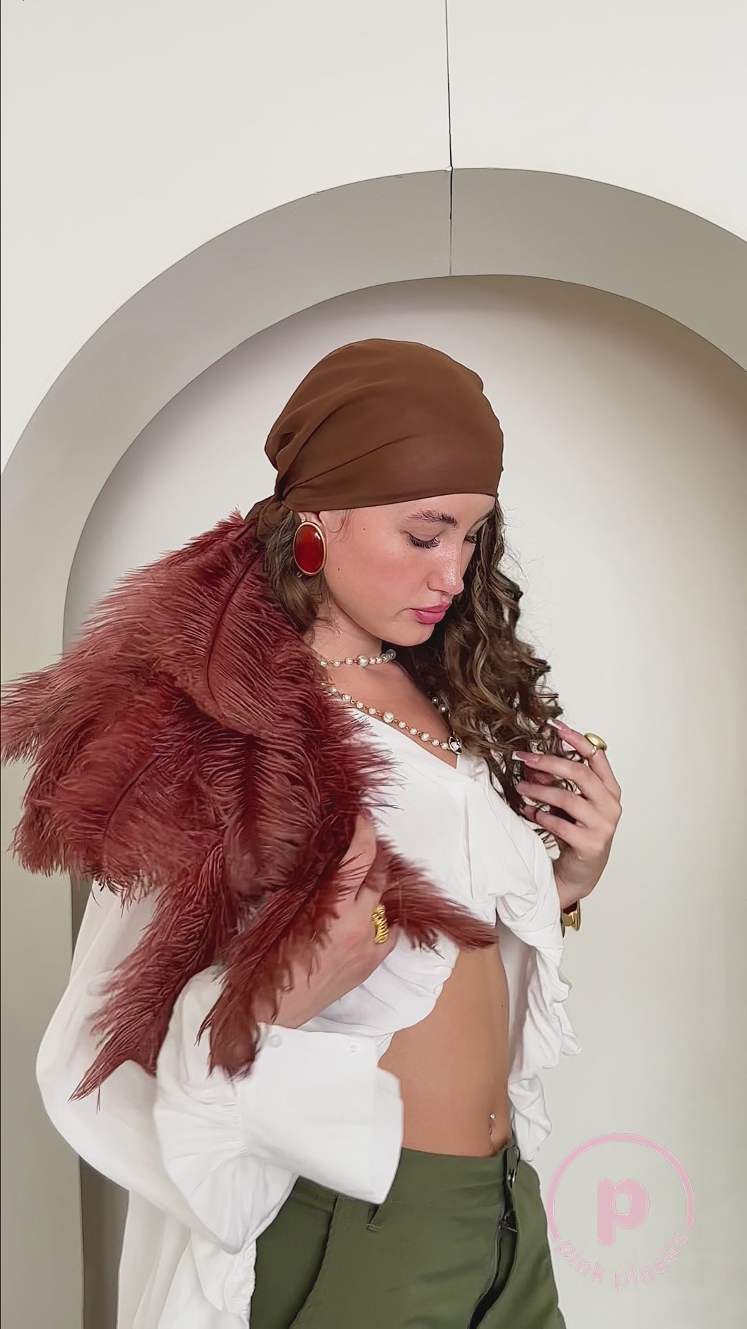 Noire Feather Headscarf- Brown