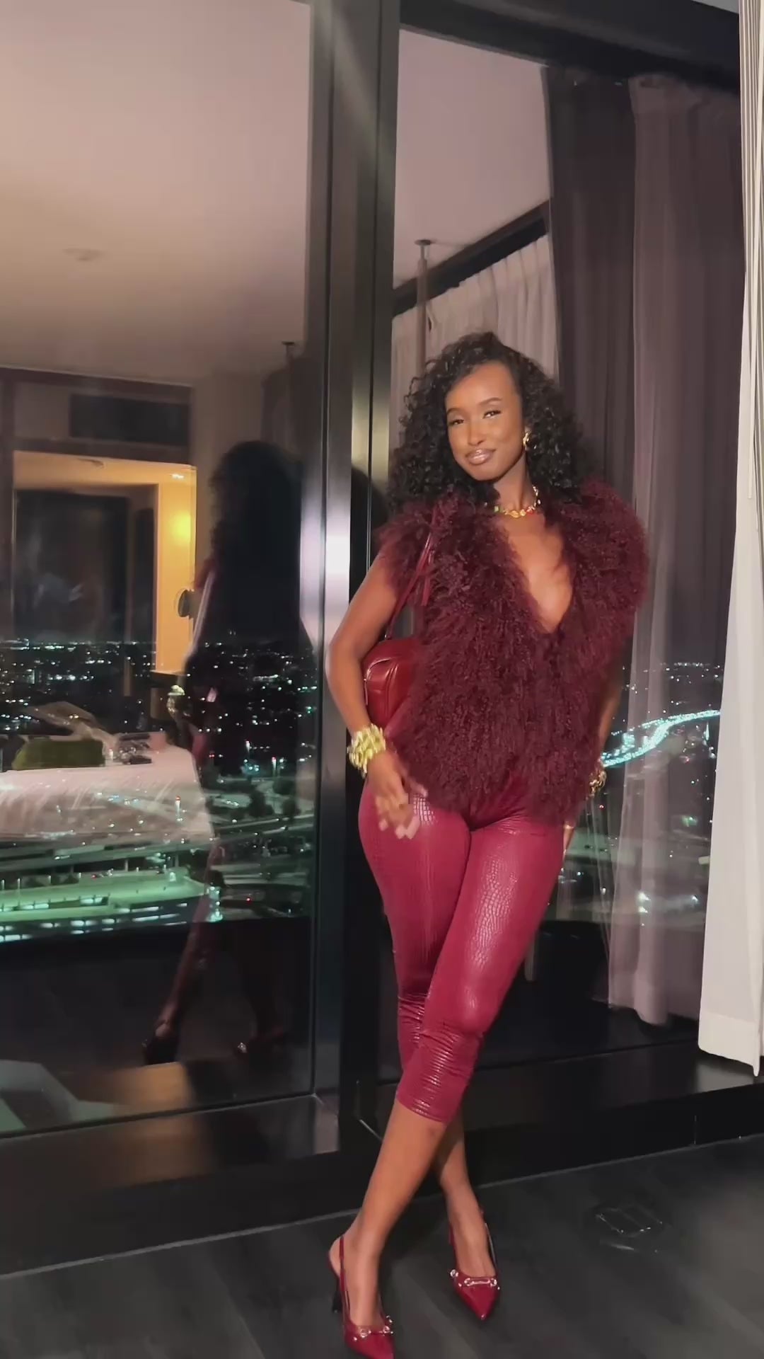 Ella Fur Vest - Burgundy