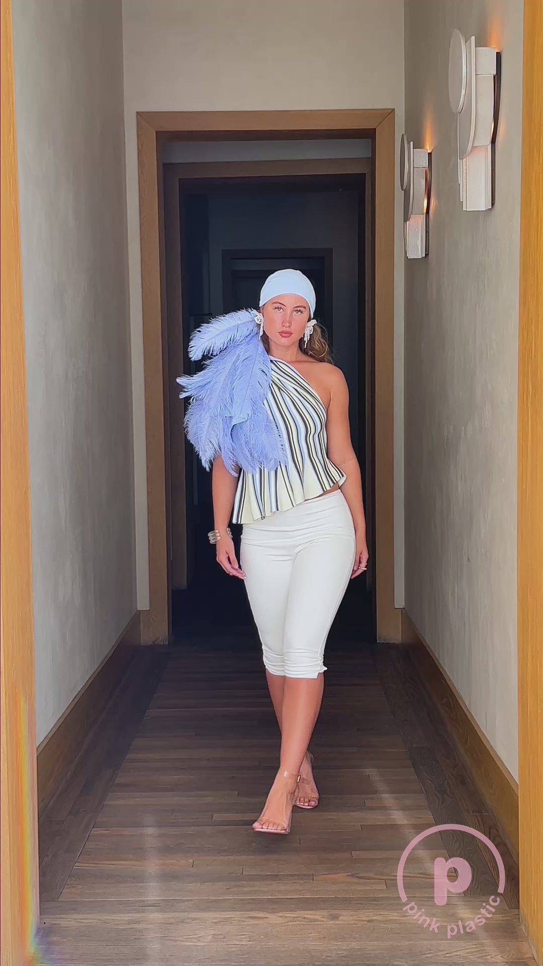 Noire Feather Headscarf- Baby Blue
