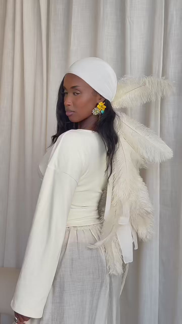Noire Feather Headscarf- Cream