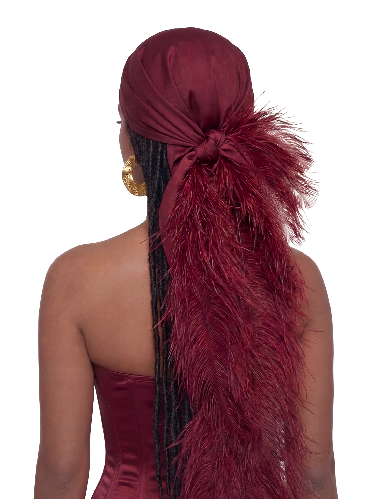 Noire Feather Headscarfs- Burgundy