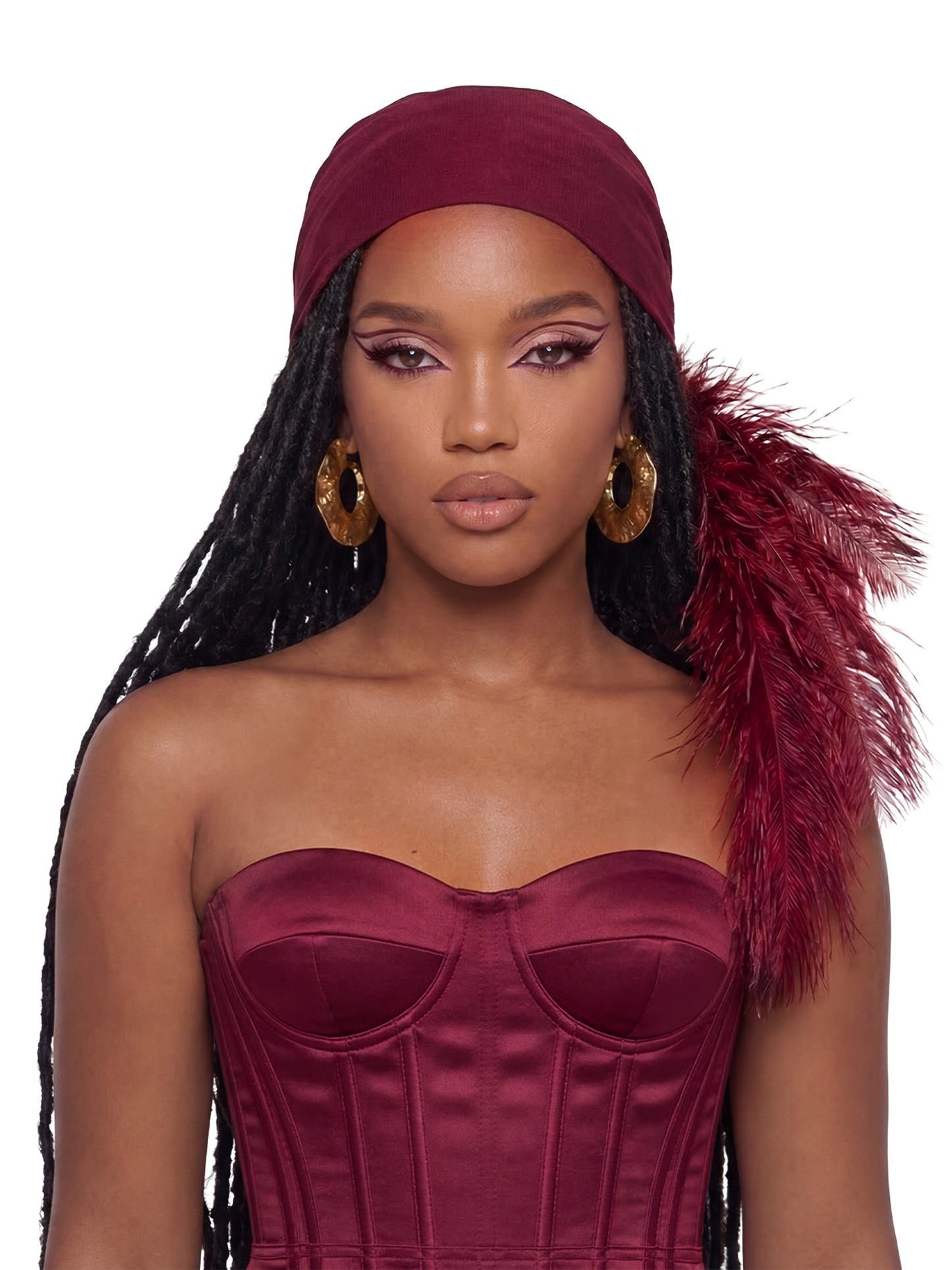 Noire Feather Headscarfs- Burgundy