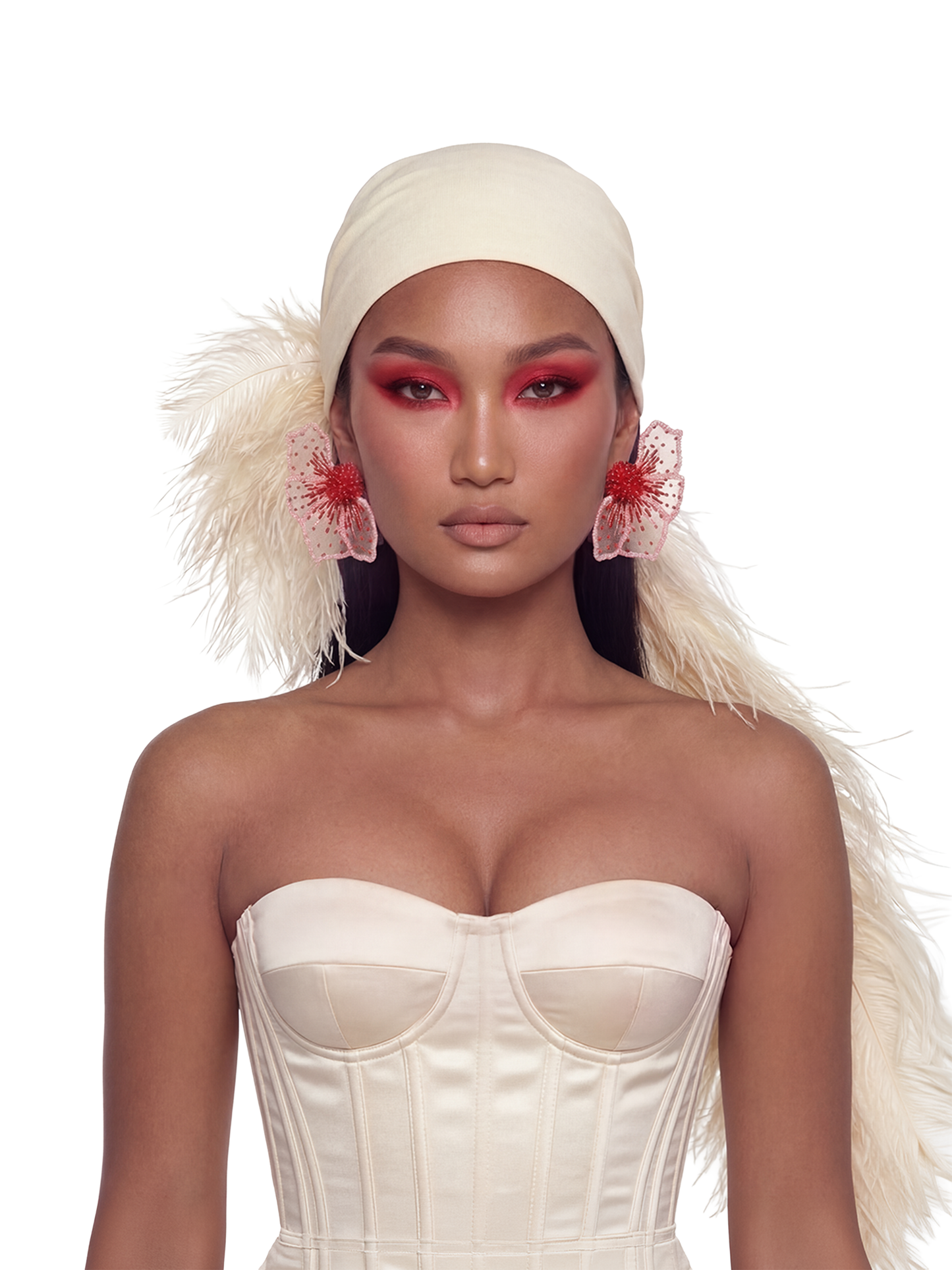 Noire Feather Headscarf- Cream