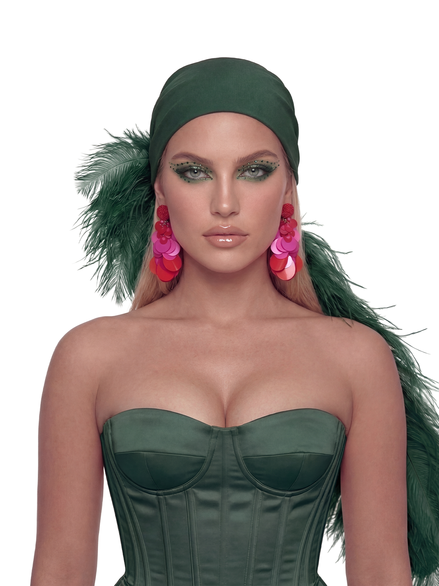 Noire Feather Headscarf- Green