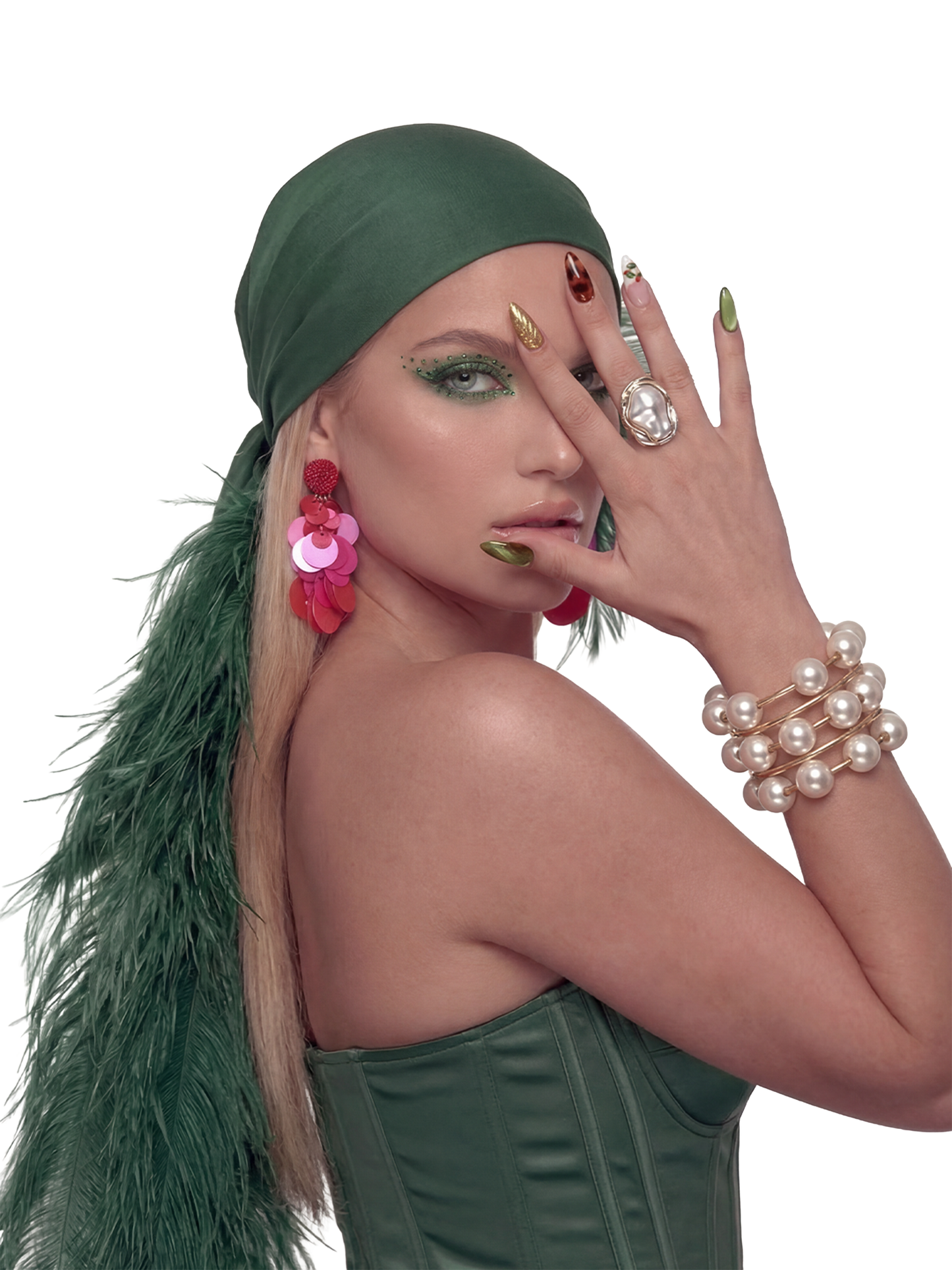 Noire Feather Headscarf- Green