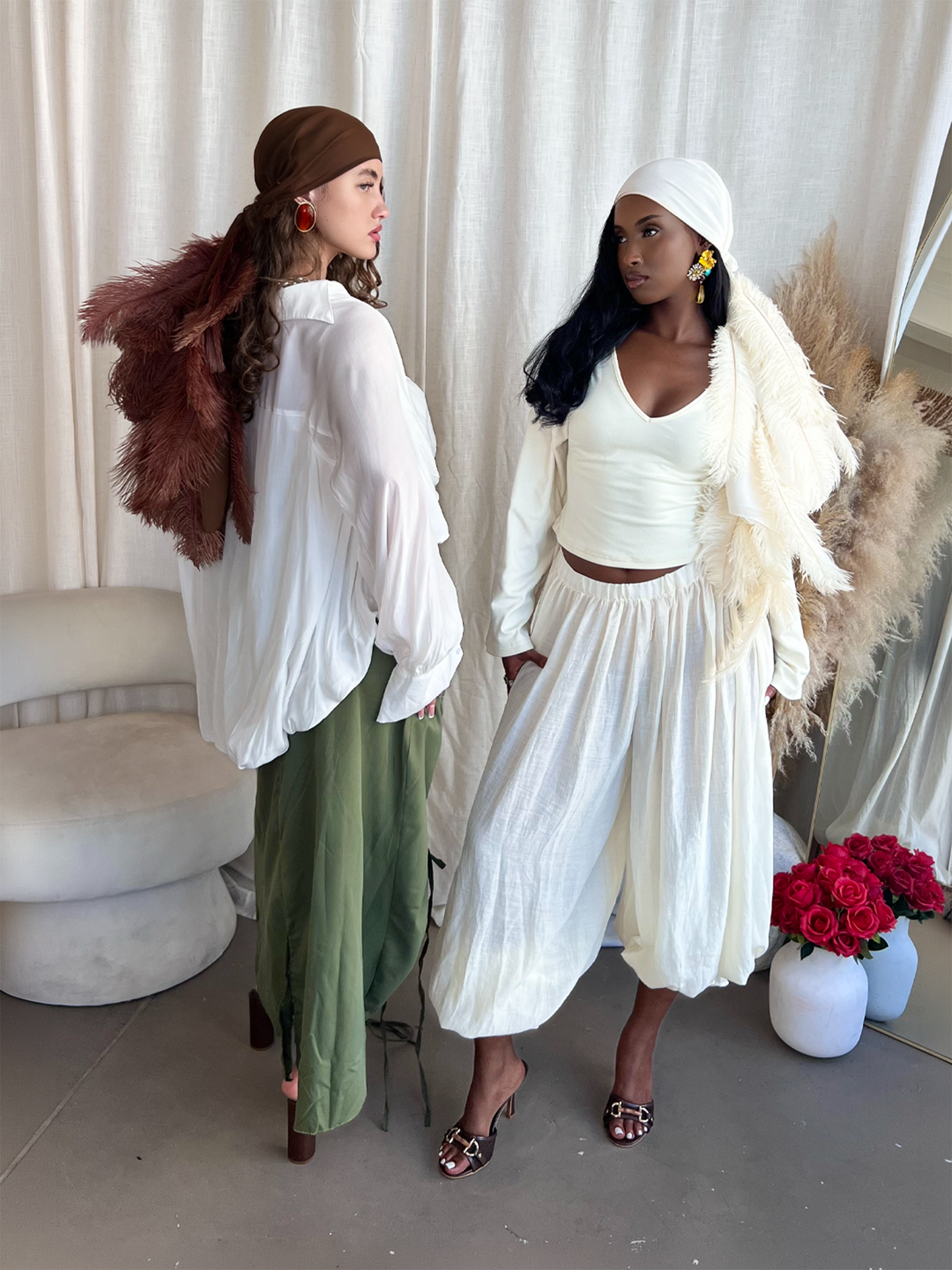 Noire Feather Headscarf- Brown