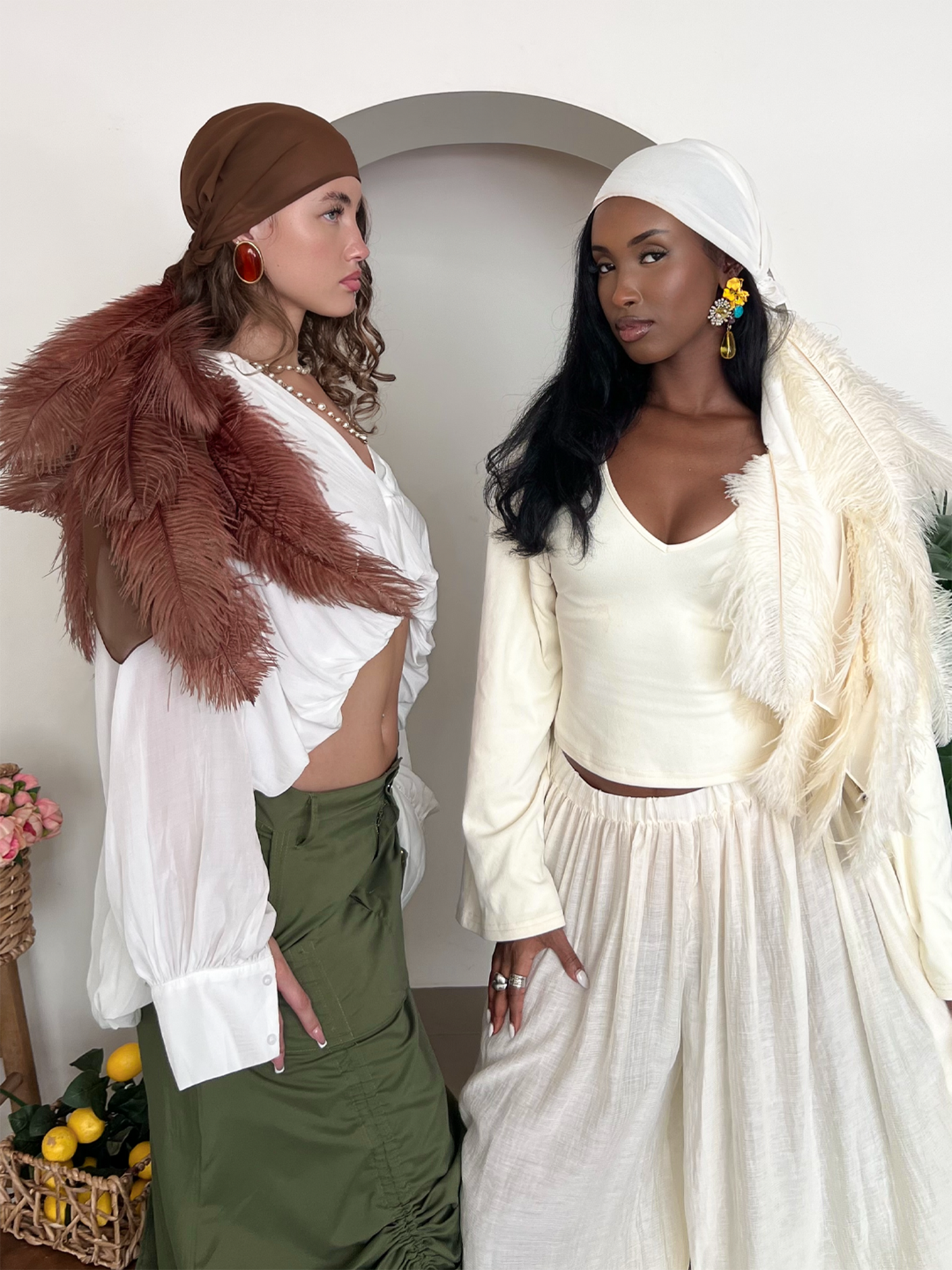 Noire Feather Headscarf- Brown