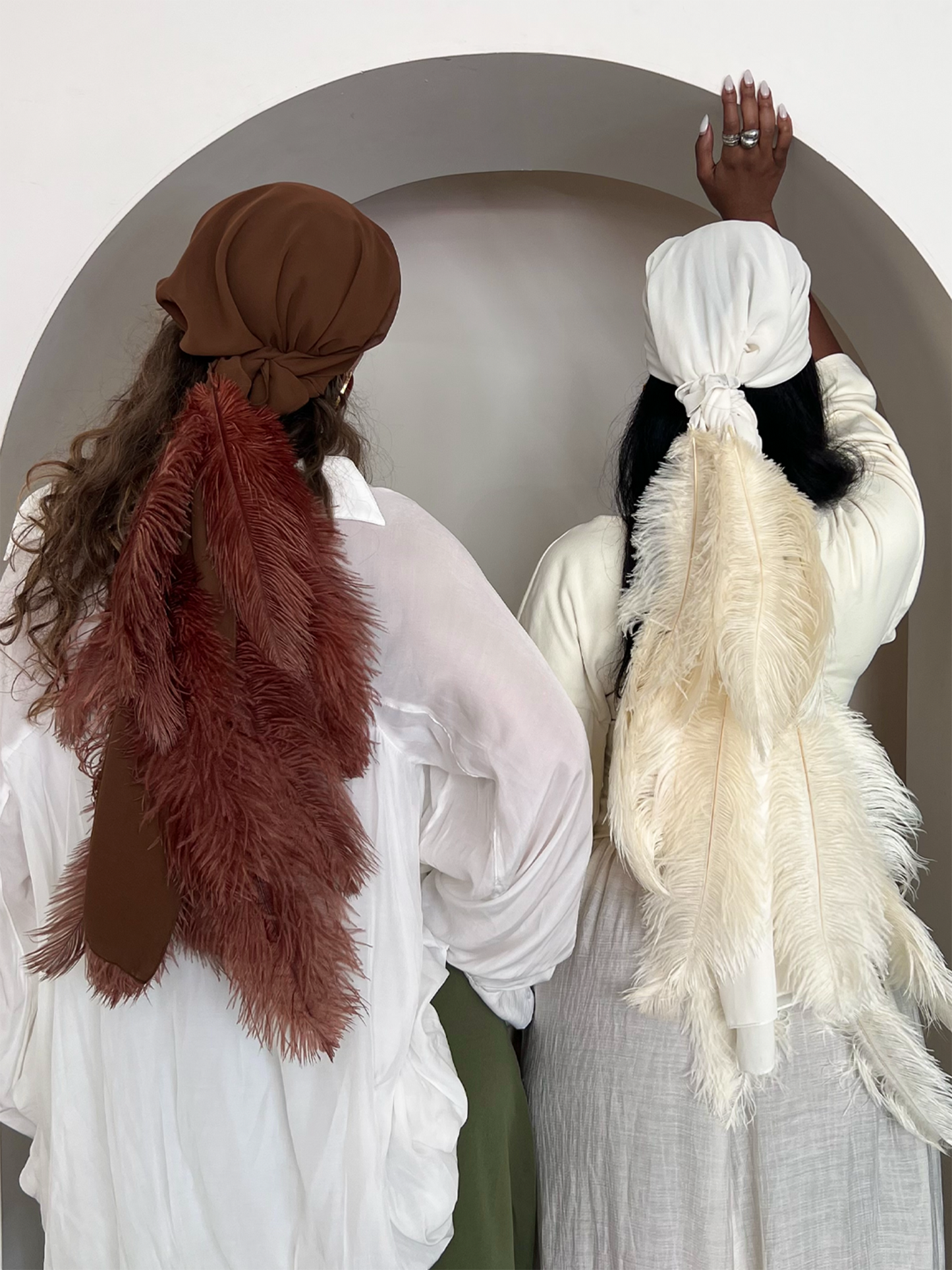 Noire Feather Headscarf- Brown