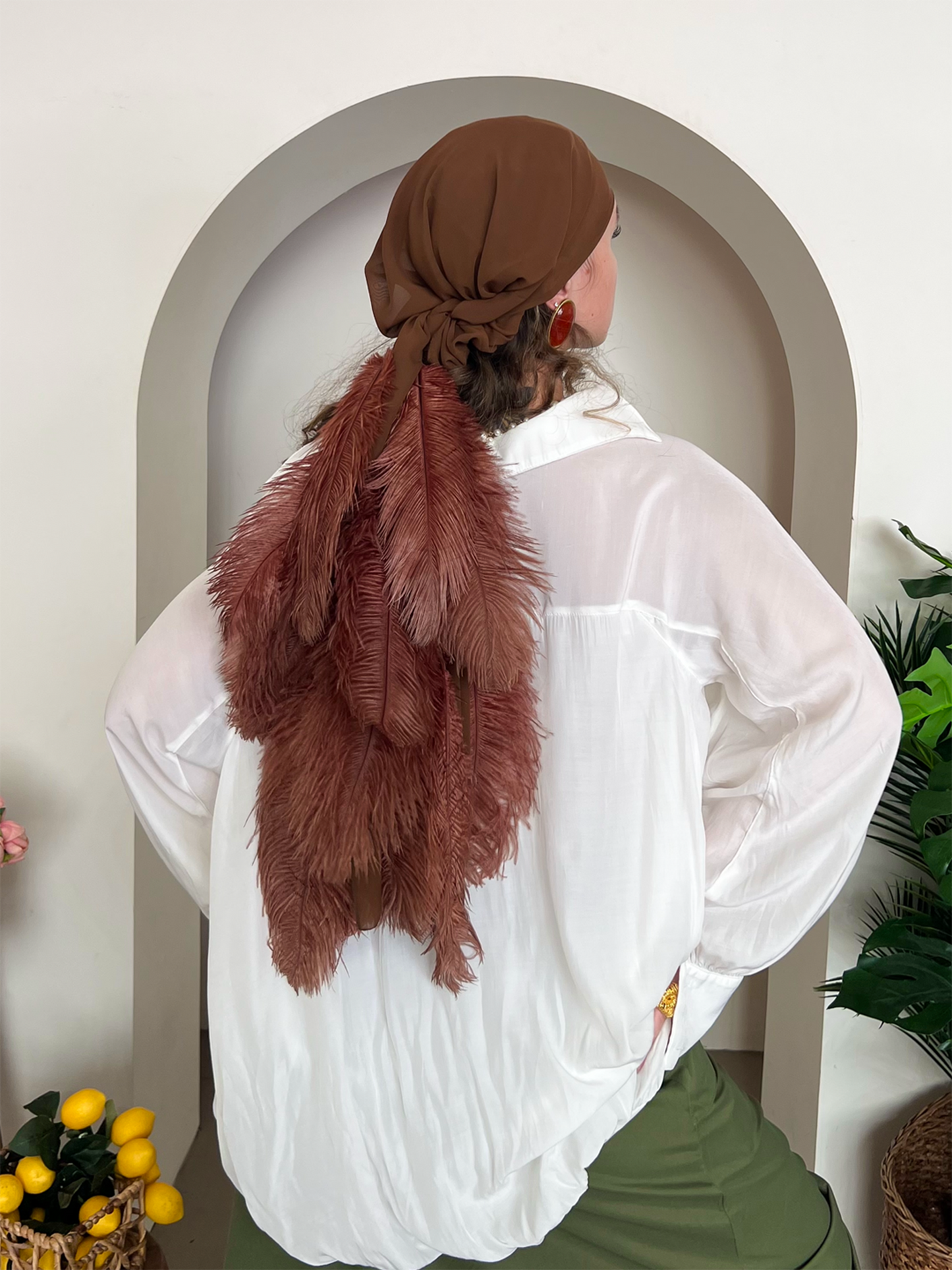 Noire Feather Headscarf- Brown