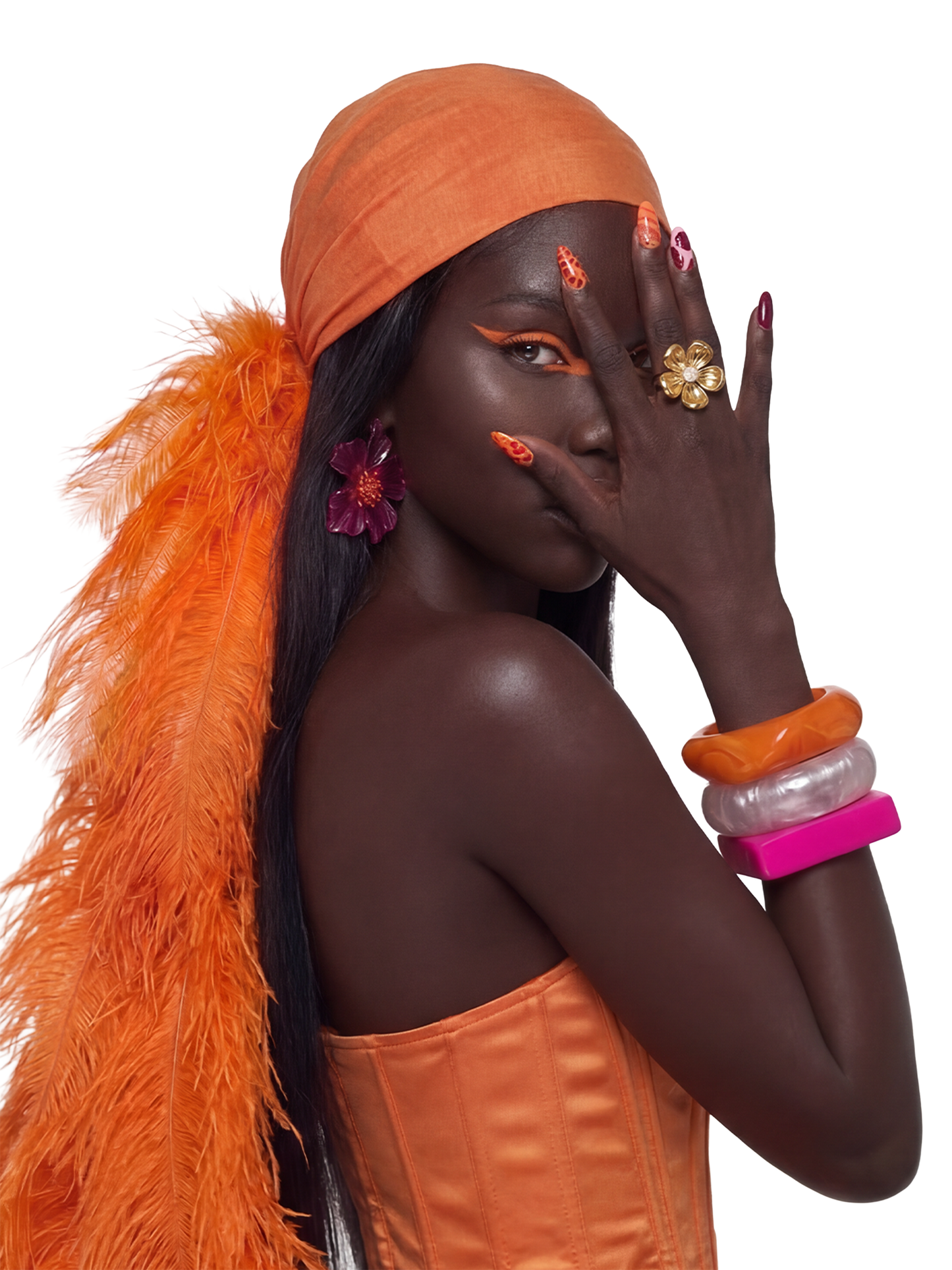 Noire Featherscarf Head- Orange