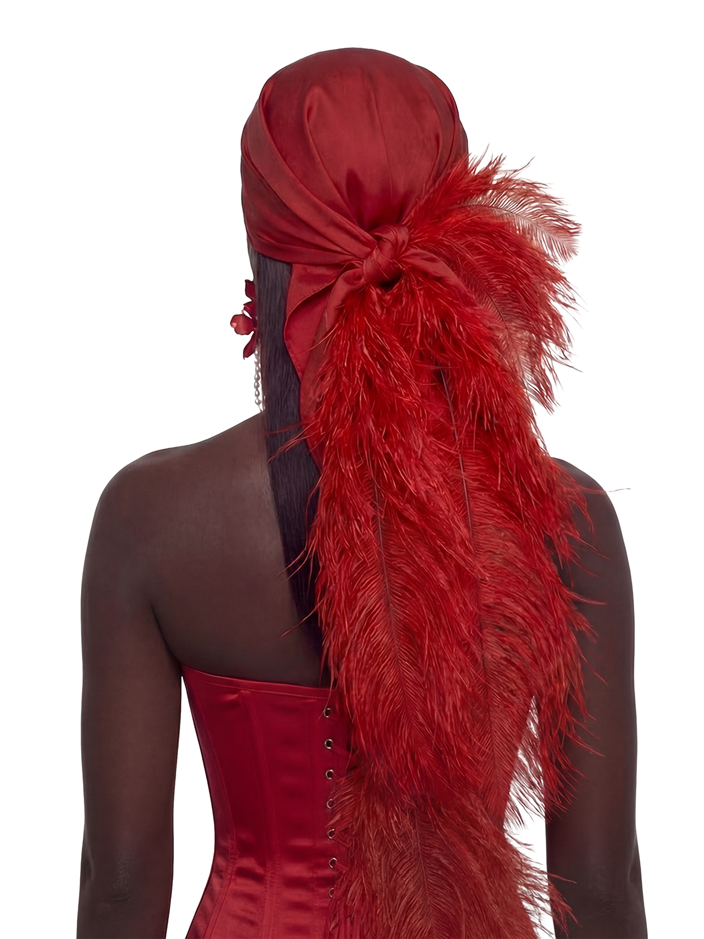 Noire Feather Headscarf- Red