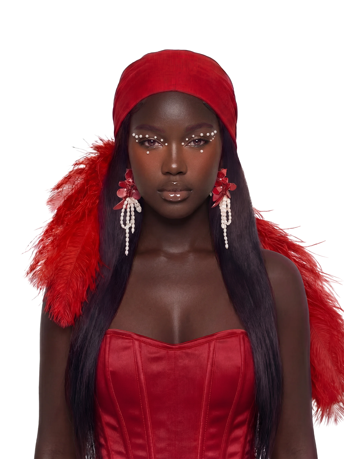 Noire Feather Headscarf- Red