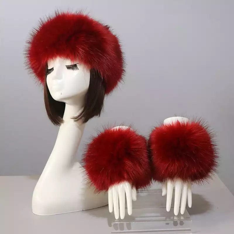 Faux Fur Set - Burgundy