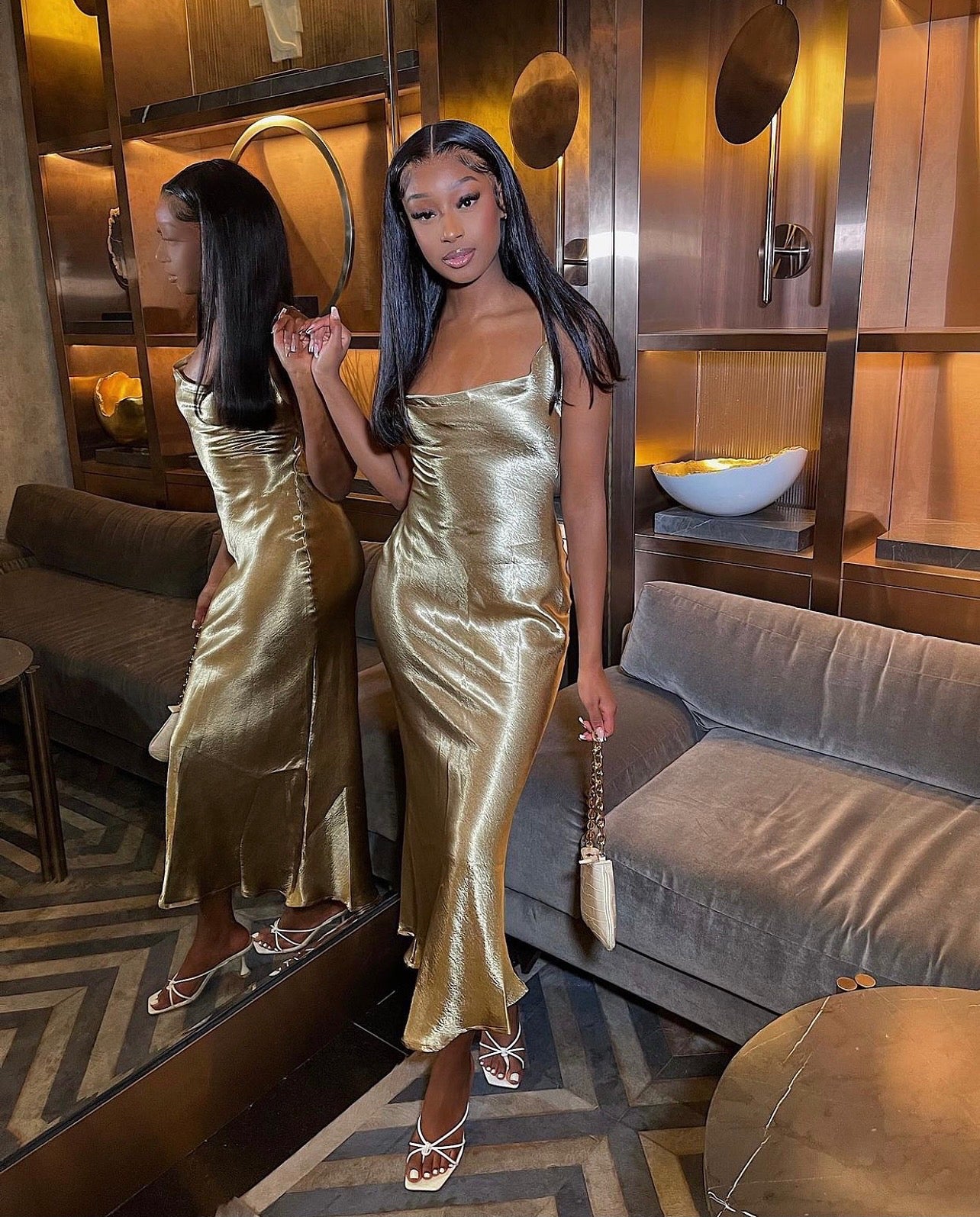 Naomi Satin Dress- Gold XS Naomi Satin Dress- Gold XS