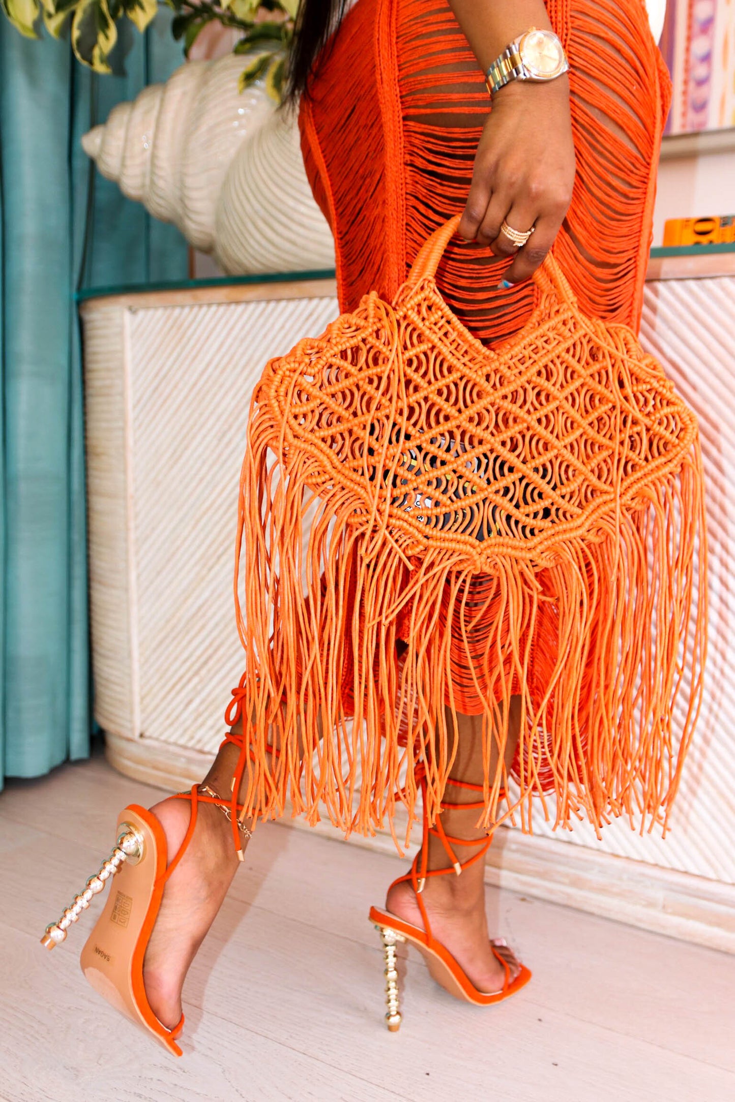 Anaïs Fringe Clutch - Orange