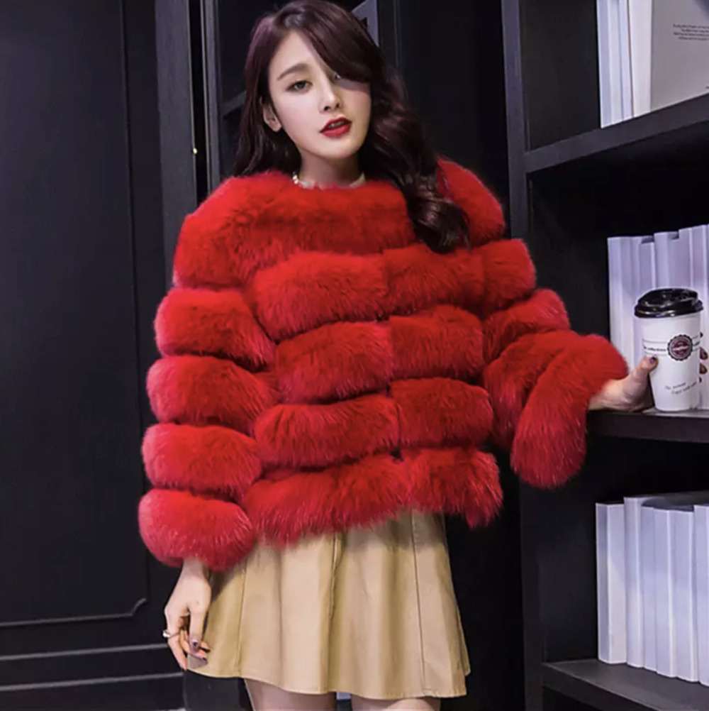 Princess Mia Faux Fur Coat - Red