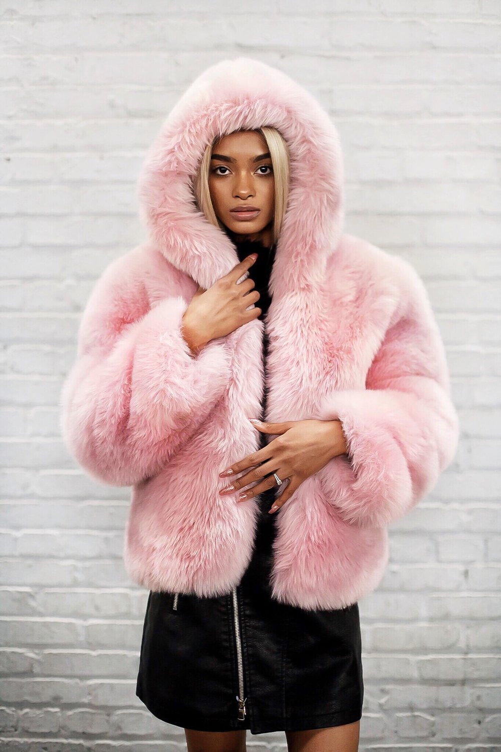 Lola Faux Fur Hoodie - Blush Pink L / Blush Pink
