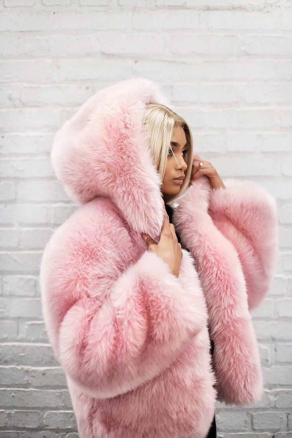 Lola Faux Fur Hoodie - Blush Pink L / Blush Pink