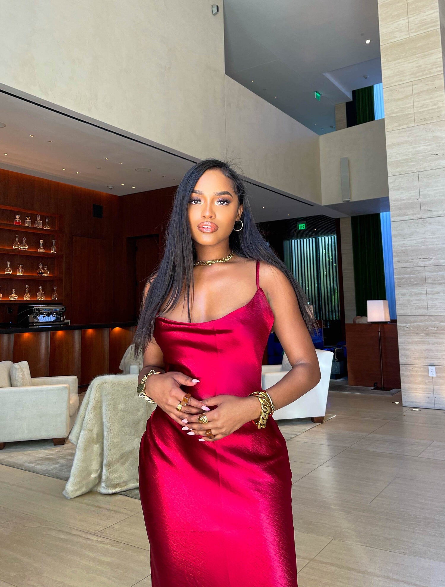Naomi Satin Dress: Red L Naomi Satin Dress: Red L